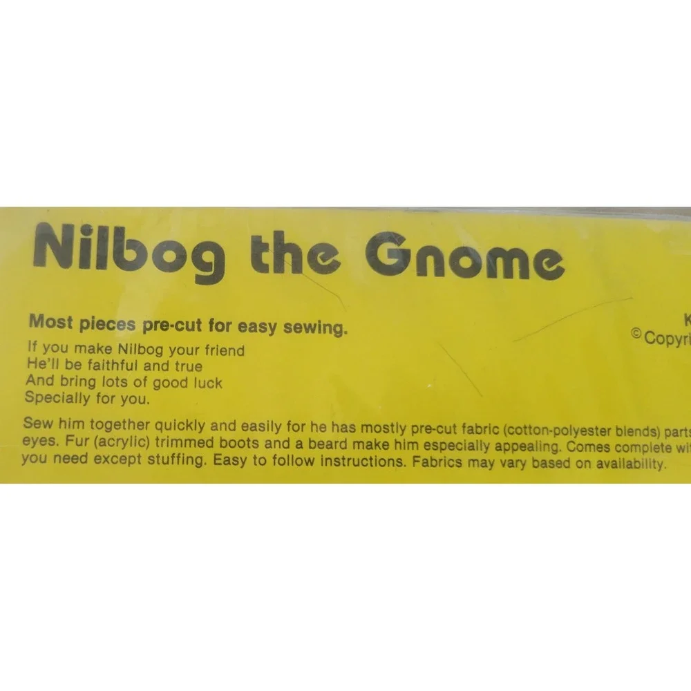 NEW Vintage 1970s Gnome Sewing Craft Doll Kit Nilbog the Gnome 2 Gnomes